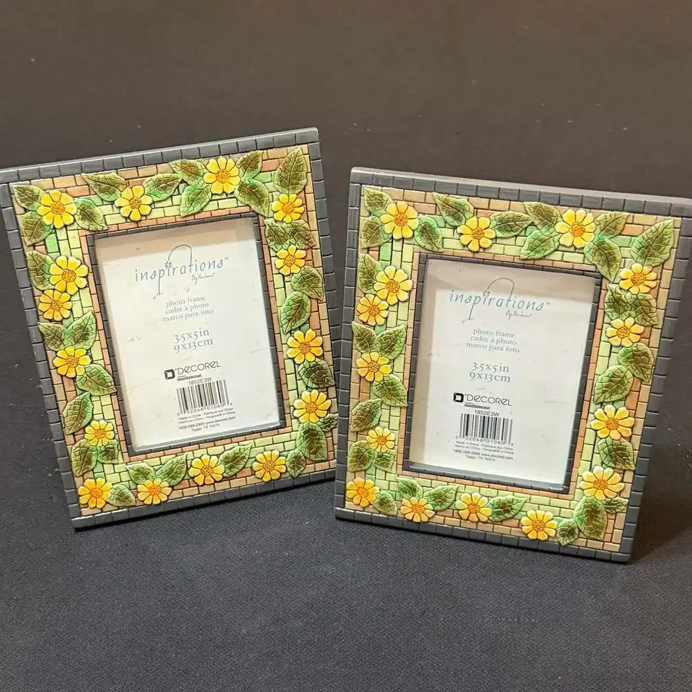 Set of 2 Decorel Inspirations Sunflower Mosaic Photo Frames 3.5x5